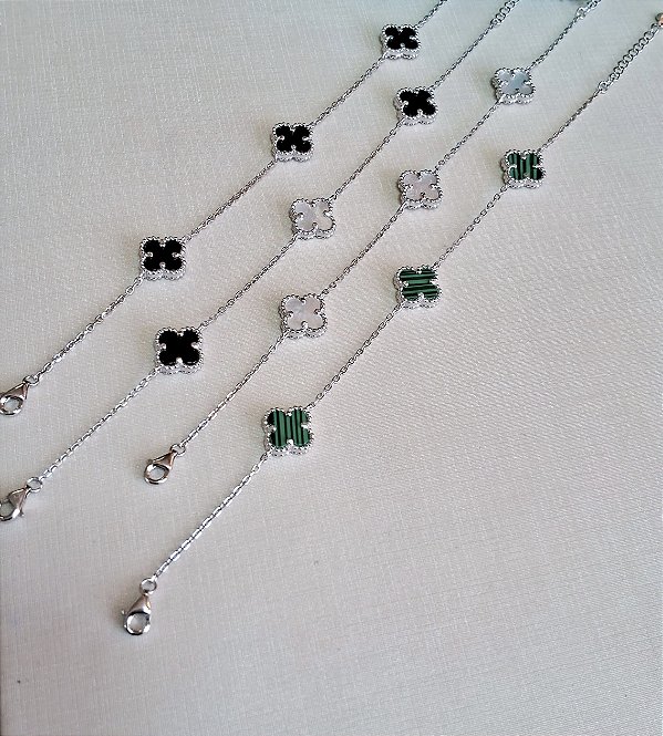 Pulseira Três Trevos Malaquita Prata 925