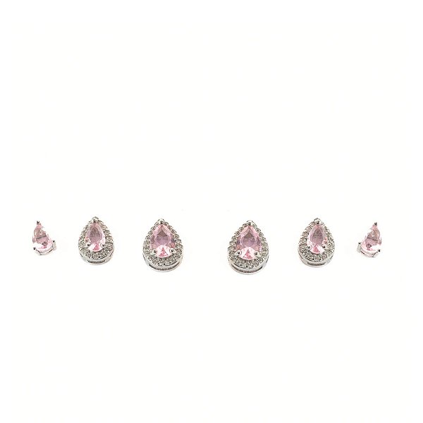 Kit de Três Pares Gota Cravejada Pink