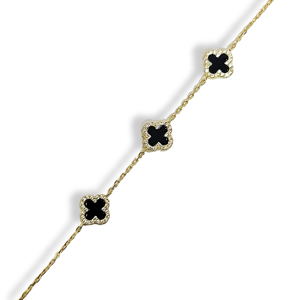 Pulseira Trevo Onix Prata 925 + Ouro18K