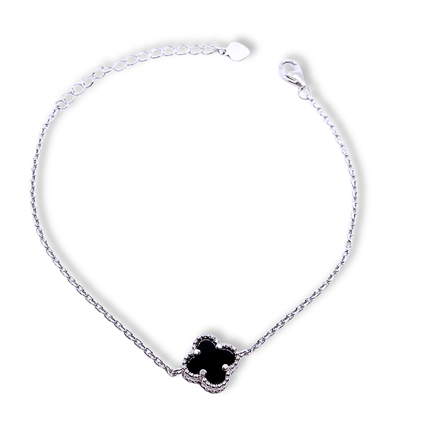 Pulseira Trevo Onix Prata 925