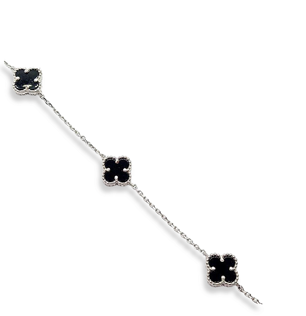 Pulseira Três Trevos Onix Prata 925