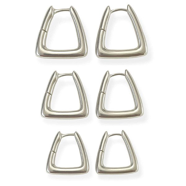 Kit Trio Argola Triângulo Banho de Prata