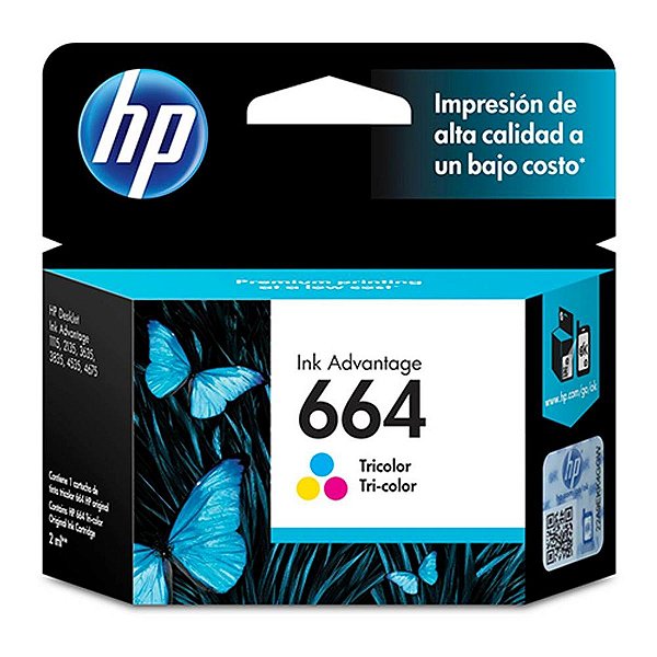 Cartucho de Tinta para Impressora HP 664 F6V28AB Tricolor - HP 3636 2136 1115 4536 4676 Original de 2ml