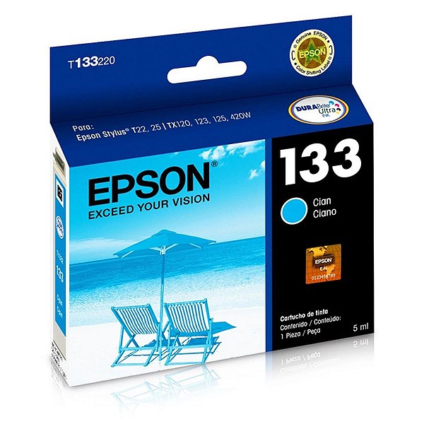Cartucho para Impressoras Epson TX135 TX320F TX125 TX420w TX120 - Epson T 133 Cyan Original 5ml