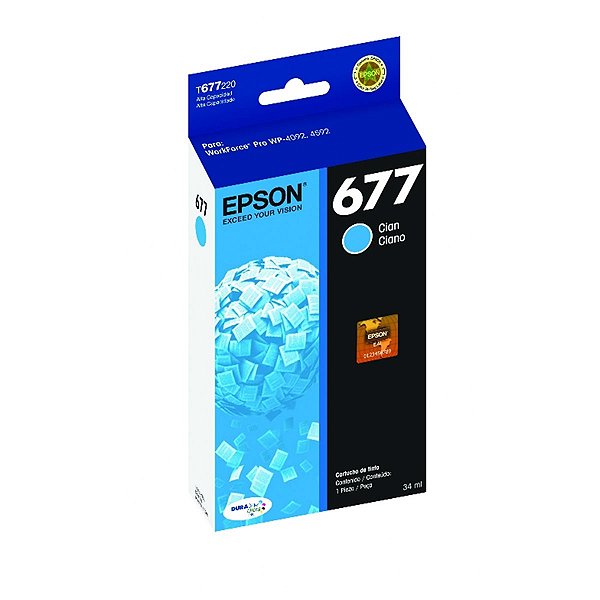 Cartucho para Impressoras Epson Workforce Pro 4022 4592 4092 4532 - Epson T 677 Cyan Original 34ml