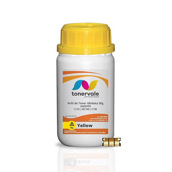 Combo 5 Refil de Toner Okidata + Chip 44250709 - C110 MC160 C130 Yellow de 30g