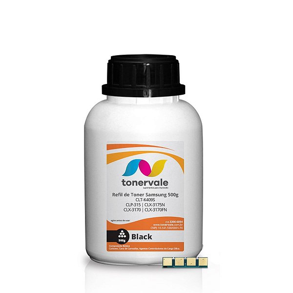 Combo Refil de Toner + 6 Chips Samsung CLP-315 CLX-3175N CLX-3170 CLX-3170FN CLX-3175 - CLT-K409S Black de 500g