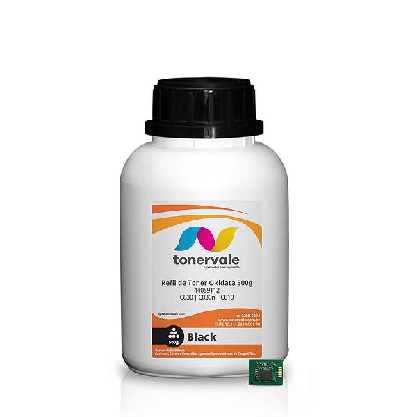 Combo Refil para Toner + 2 Chip Okidata 44059112 Black - C830n C830 C830dn C810 de 500g