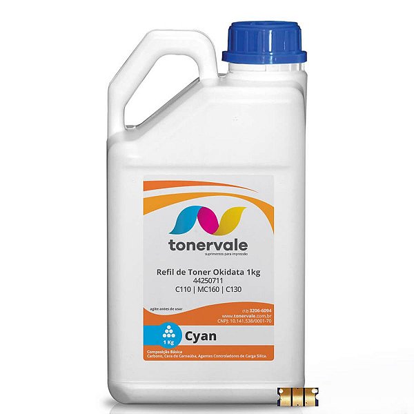 Combo Refil para Toner Okidata MC160 C130 C110 + 33 Chip 44250711 Ciano de 1kg