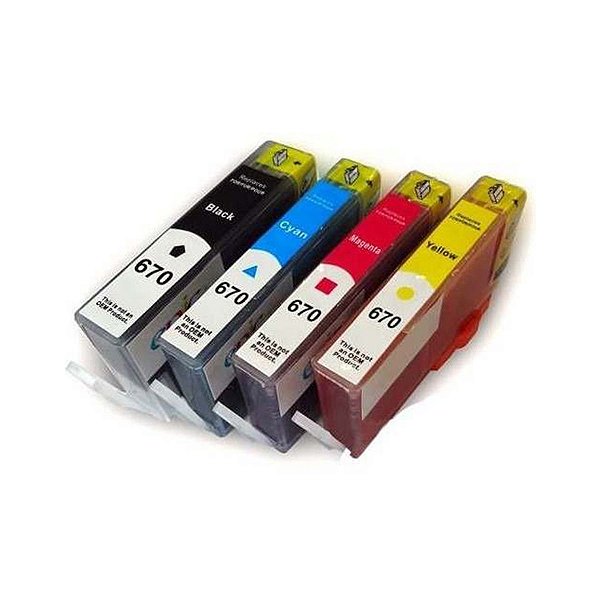 Kit 4 Cartucho Jato de Tinta HP 670 670XL Black + Color - Impressoras HP 4615 4625 5525 3525 Compatível