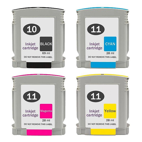 Kit 4 Cartucho para Impressoras HP 10 10XL Black 11 11XL Coloridos - HP 500 2600 K850 9130 9120 9110 Compatível