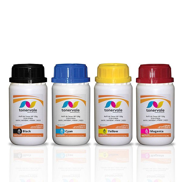 Kit 4 Refil de Toner CF380A CF381A CF382A CF383A HP 312A CMYK - HP M476DW M476NW 476NW M251 Dose Única