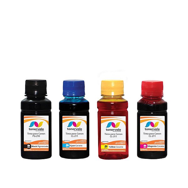 Kit 4 Tinta para Cartucho Canon PG 210 CL 211 - Impressoras Canon MP250 MP240 MP260 MP270 MP280 de 100ml