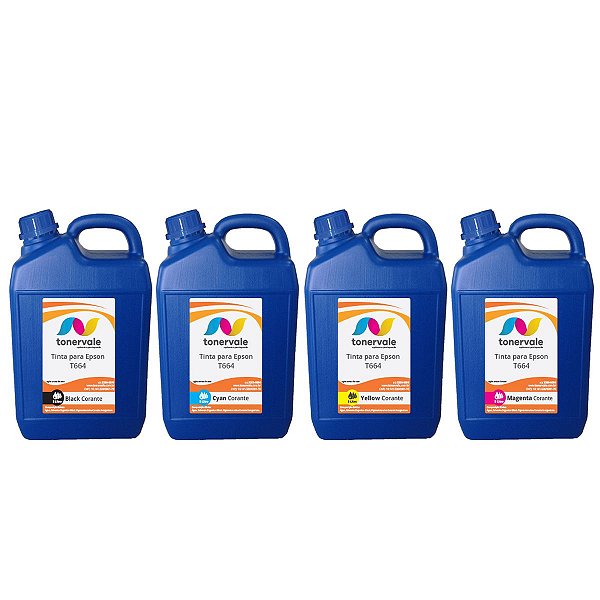 kit 4 Tinta para Ecotank Epson T6641 T6642 T6643 T6644 - L200 L1300 L220 L355 L455 CMYK Corante de 5 Litros