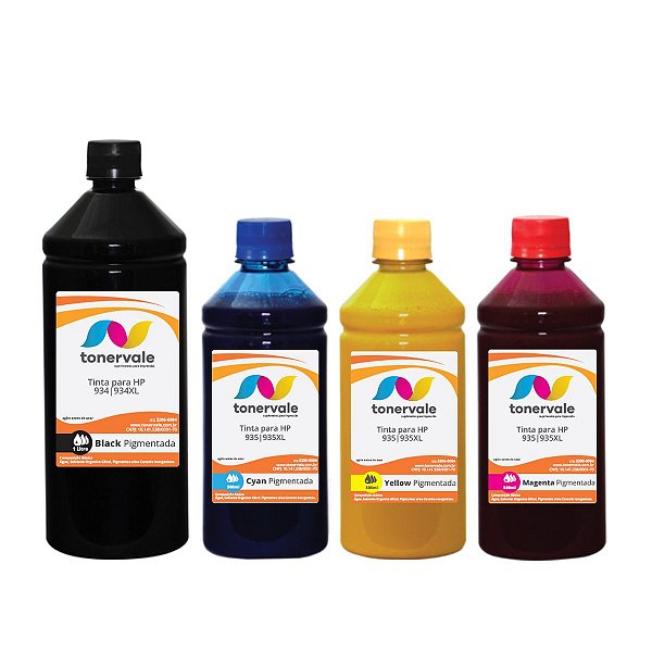 Kit 4 Tinta para HP 934 935 - HP 6830 E3E02A 6230 E3E03A CMYK de 1L Black 500ml Color