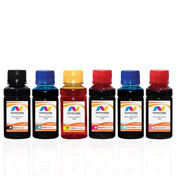 Kit 6 Refil para Bulk Ink Epson L-805 T673 Corante CMYK de 100ml