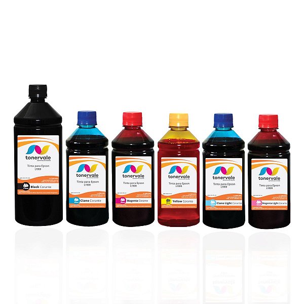 Kit 6 Tinta para Buk Ink Epson L-1800 de 1 Litro Black e 500ml Color