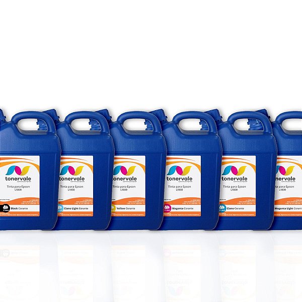 Kit 6 Tinta para Epson Bulk Ink L1800 T673 Corante CMYK de 5 Litros