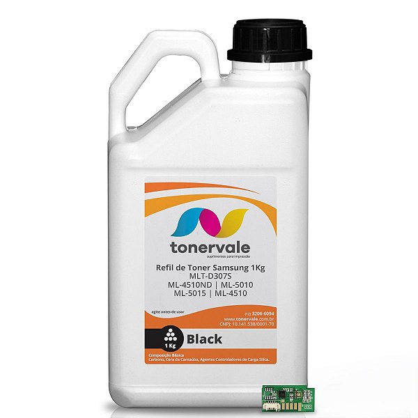 Kit Toner Refil + 5 Chip Toner Samsung D307S - ML-5010 ML-5012 ML-4512 ML-4510 ML-5015 1kg