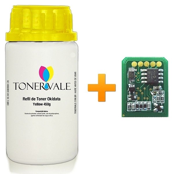 Kit Toner Refil + Chip Okidata C9600n C9800 Yellow - 42918901 Dose Única