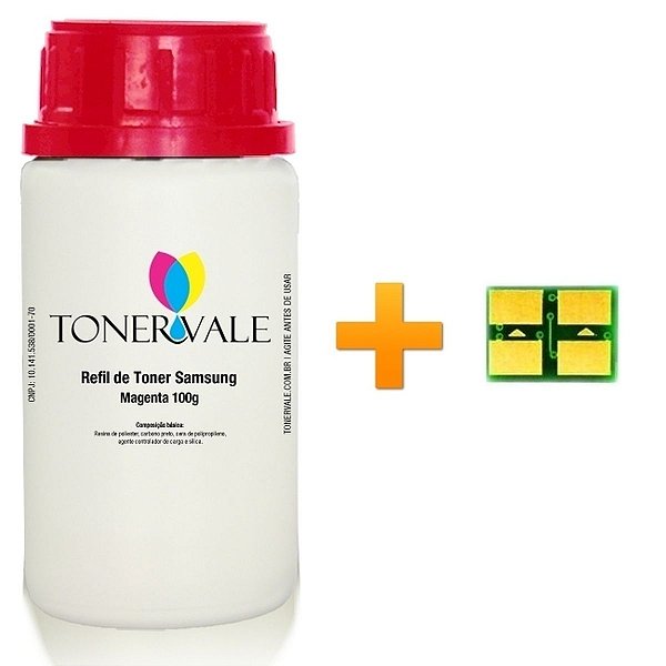 Kit Toner Refil + Chip Toner Samsung M350A Magenta - CLP-350 CLP-351 CLP-350X Dose Única