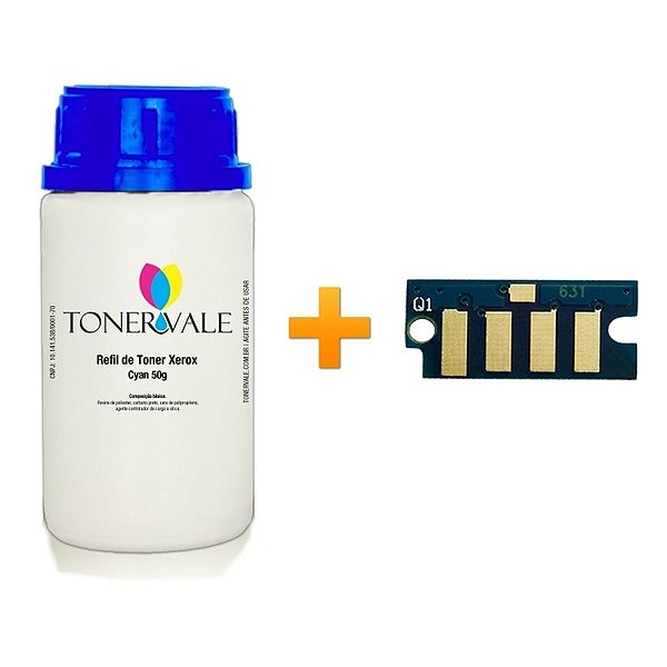 Kit Toner Refil + Chip Toner Xerox Phaser 6000 WC 6015 6010 - 106R01631 Ciano Dose Única