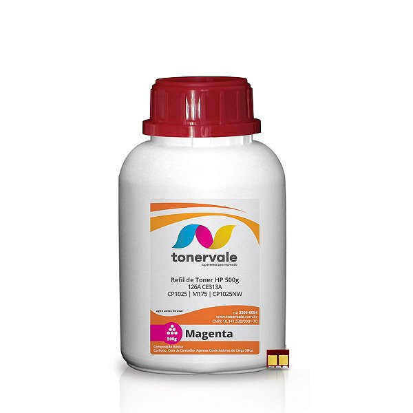 Kit Toner Refil HP 126A CE313A Magenta + 16 Chip - HP CP1025 M175 CP1025NW M175A M175NW de 500g
