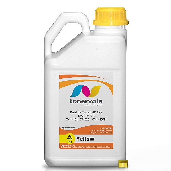 Kit Toner Refil HP 128A CE322A Yellow + 22 Chips - HP CM1415FNW CP1525NW CP1525 CM1415FN de 1kg