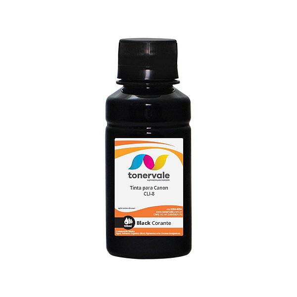 Tinta para Cartucho Canon CLI-8 Black - IP4500 IP5200 IP6600D MP500 600R Corante de 100ml