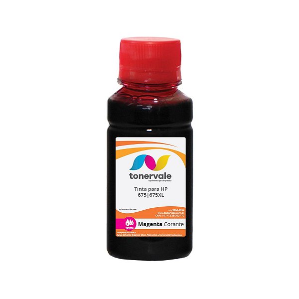 Tinta para Cartucho HP 675 CN691AL Magenta Corante - Impressoras HP 4000 4400 4575 de 100ml