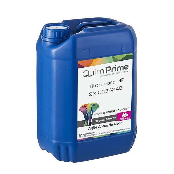 Tinta para Recarga HP 22 C9352A Impressora F4180 J3680 F380 1410 Corante Magenta de 20L - Quimiprime