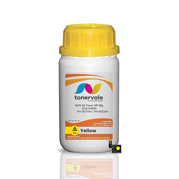 Toner Refil HP 201A CF402A Yellow + Chip - HP M277dw M252dw de 45g