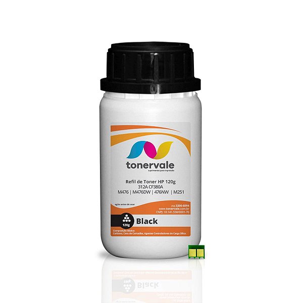 Toner Refil HP 312A CF380A Black + Chip - HP M476DW M476NW 476NW Dose Única