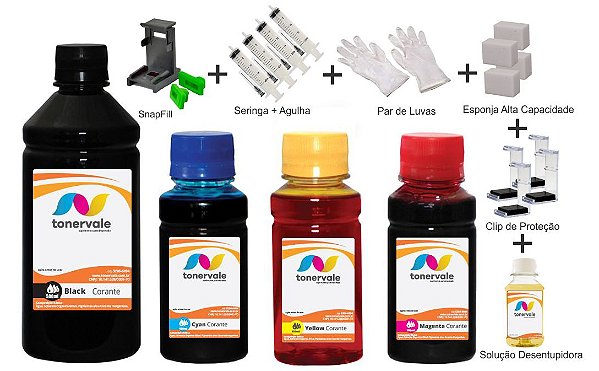 Kit 4 Tinta HP D1341 21 e 22 de 500ml Black e 100ml Color Linha Platinum