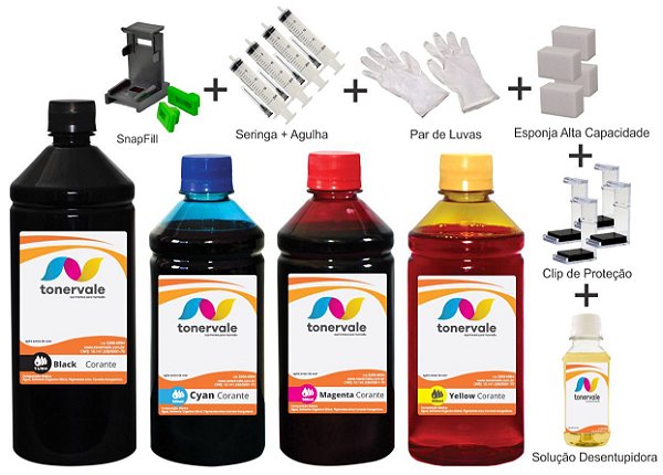 Kit 4 Tinta HP 4536 664 de 1 Litro Black e 500ml Color Linha Platinum