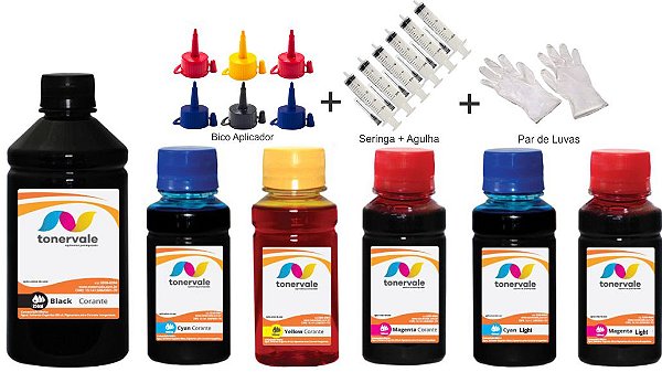 Kit 6 Tinta Epson L805 T673120 CMYK de 250ml Black e 100ml Color Linha Platinum