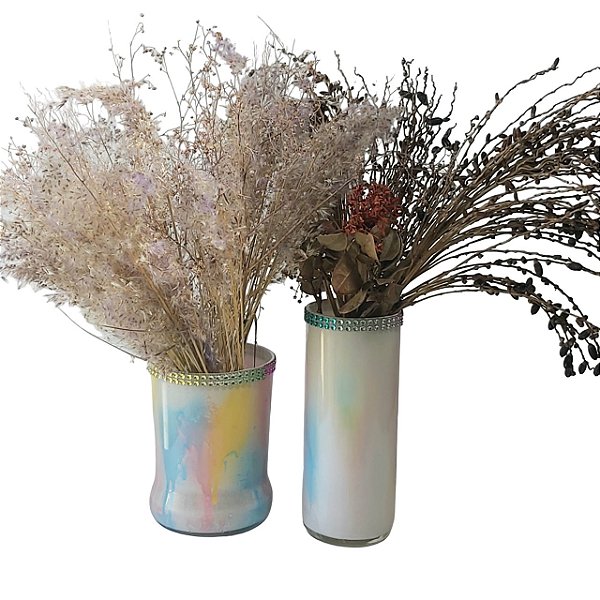 Conjunto Vaso de Vidro Flores Decoração Sala, Mesa e Jardim