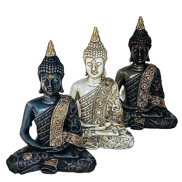 Estatua Buda Meditação Chakras Enfeite Hindu Tibetano 24cm