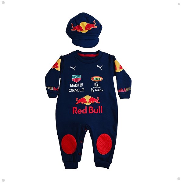 Macacão De Bebê Red Bull + Boina Fórmula 1