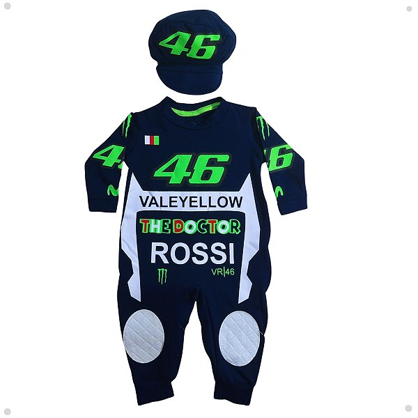 Macacao De Bebê Valentino Rossi 46 + Boina Moto Gp