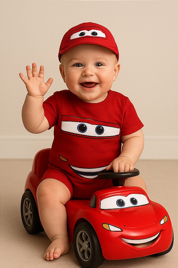 Macacão Curto + Boina - Carros