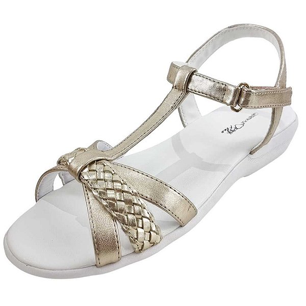 Sandália Trançada Bicolor Comfort - Ouro Light e Branco