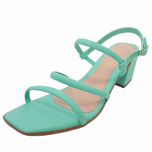 Sandália 3 Tiras Salto Médio - Verde - Glamour Pink