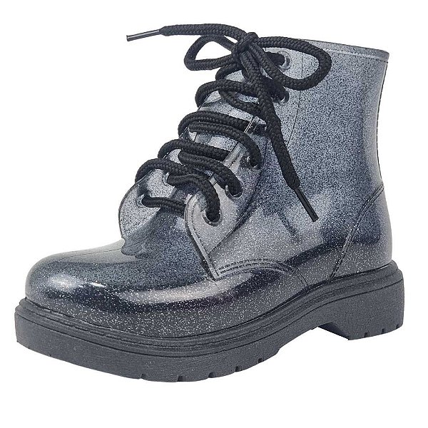 Galocha Coturno Tratorada Rocker Infantil - Preto Glitter