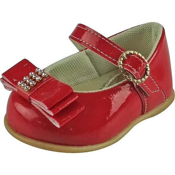 Sapato Boneca Baby com Lacinho e Strass - Vermelho