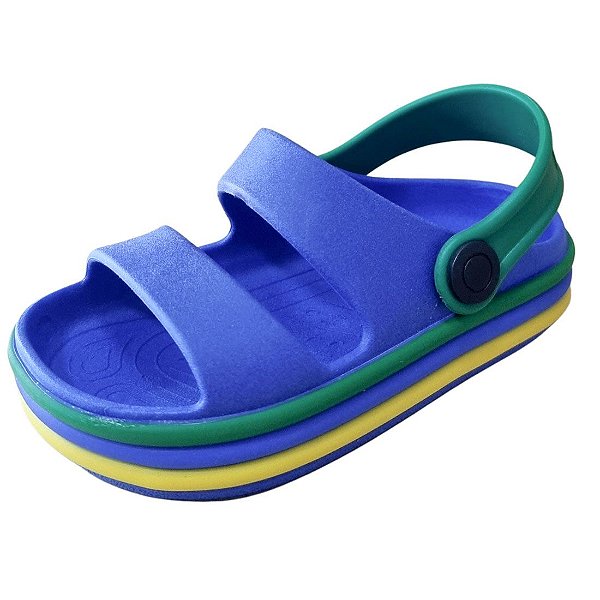 Sandália Infantil Clog - Azul, Verde e Amarelo