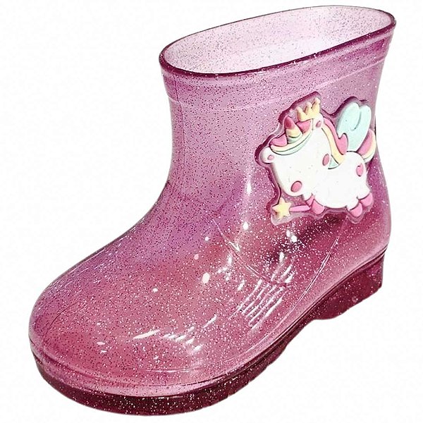 Bota Galocha Baby Incolor Unicórnio - Glitter Rosa