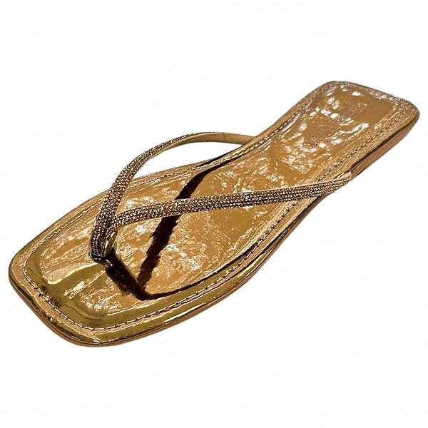 Sandália Rasteira Dedo Espelhada Strass - Bronze