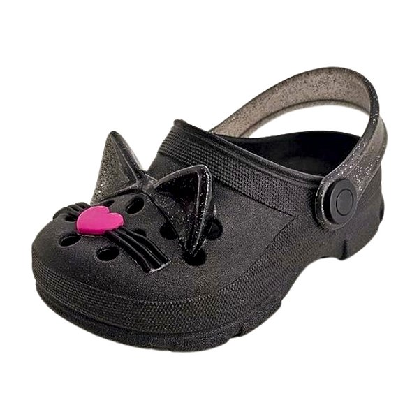 Babuche Clog Cross Infantil Gatinho - Preto
