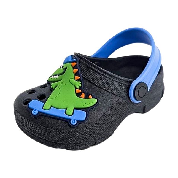 Babuche Clog Cross Infantil Dino - Preto e Azul
